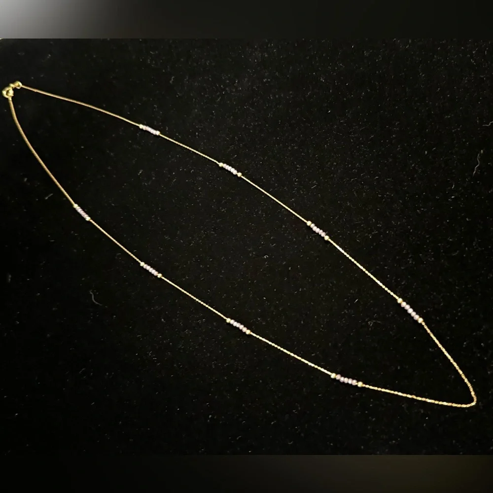 10k yellow gold amethyst bead station necklace - Picture 8 of 8